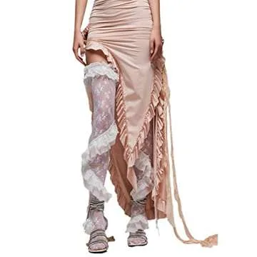 SOLILOQUY Women Lace Thigh High Socks Y2k Kawaii Knee High Lace Floral Socks Ruffled Long Stockings Fairy Grunge Streetwear (White, One Size)