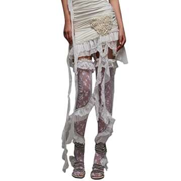 SOLILOQUY Women Lace Thigh High Socks Y2k Kawaii Knee High Lace Floral Socks Ruffled Long Stockings Fairy Grunge Streetwear (White, One Size)