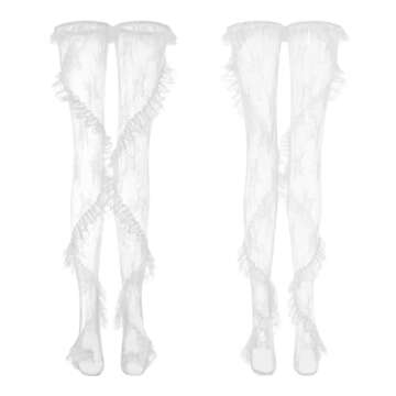 SOLILOQUY Women Lace Thigh High Socks Y2k Kawaii Knee High Lace Floral Socks Ruffled Long Stockings Fairy Grunge Streetwear (White, One Size)