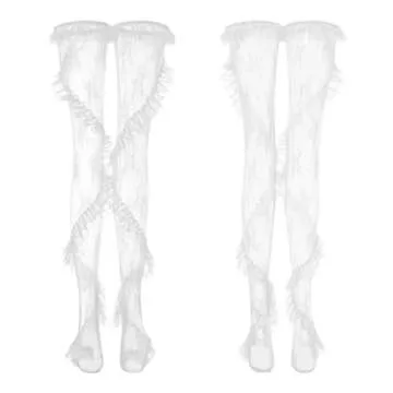 SOLILOQUY Women Lace Thigh High Socks Y2k Kawaii Knee High Lace Floral Socks Ruffled Long Stockings Fairy Grunge Streetwear (White, One Size)