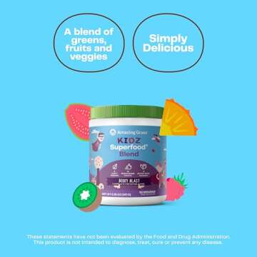 Amazing Grass Kidz Superfood: Organic Greens, Fruits, Veggies, Beet Root Powder & Probiotics for Healthy Kids, Berry Blast, 30 Servings