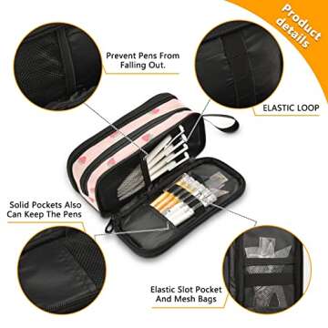 Fustylead Sweet Pink Strawberry Floral Large Pencil Pen Case Stationery Bag, 3 Compartments School College Office Desk Organizer Storage Pouch Marker for Teen Boys Girls Students