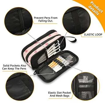 Fustylead Sweet Pink Strawberry Floral Large Pencil Pen Case Stationery Bag, 3 Compartments School College Office Desk Organizer Storage Pouch Marker for Teen Boys Girls Students