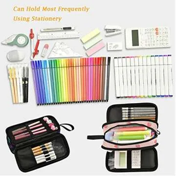 Fustylead Sweet Pink Strawberry Floral Large Pencil Pen Case Stationery Bag, 3 Compartments School College Office Desk Organizer Storage Pouch Marker for Teen Boys Girls Students