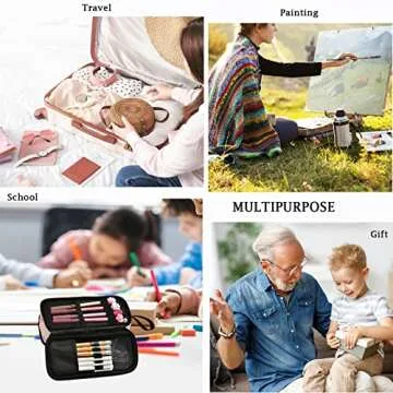 Fustylead Sweet Pink Strawberry Floral Large Pencil Pen Case Stationery Bag, 3 Compartments School College Office Desk Organizer Storage Pouch Marker for Teen Boys Girls Students