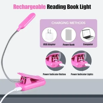 VAVOFO Rechargeable Book Light for Reading in Bed Kids, 7 LED Reading Light with 9-Level Warm Cool White Daylight, Eye Care Lamp with Power Indicator for Bookworms (Rose)