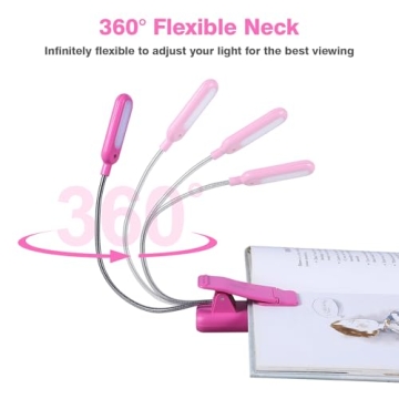 VAVOFO Rechargeable Book Light for Reading in Bed Kids, 7 LED Reading Light with 9-Level Warm Cool White Daylight, Eye Care Lamp with Power Indicator for Bookworms (Rose)