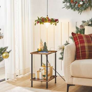 HOOBRO Side/End Table with Charging Station, USB Ports and Outlet, Nightstand with 2-Layer Storage S...