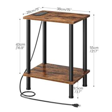 HOOBRO Side/End Table with Charging Station, USB Ports and Outlet, Nightstand with 2-Layer Storage Shelves for Small Spaces, Living Room, Bedroom, Stable Frame, Rustic Brown BF09UBZ01