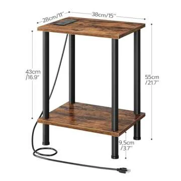 HOOBRO Side/End Table with Charging Station, USB Ports and Outlet, Nightstand with 2-Layer Storage Shelves for Small Spaces, Living Room, Bedroom, Stable Frame, Rustic Brown BF09UBZ01