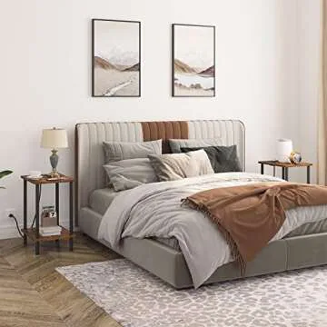 HOOBRO Side/End Table with Charging Station, USB Ports and Outlet, Nightstand with 2-Layer Storage Shelves for Small Spaces, Living Room, Bedroom, Stable Frame, Rustic Brown BF09UBZ01