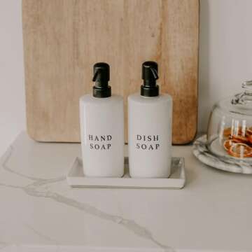 Sweet Water Decor Stoneware Tray for Home - White | Kitchen and Bathroom Dispenser Holder | Jewelry Dish | Glass Soap Holder for Bottles | Long Plate for Counter Tops | Vanity Décor