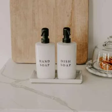 Sweet Water Decor Stoneware Tray for Home - White | Kitchen and Bathroom Dispenser Holder | Jewelry Dish | Glass Soap Holder for Bottles | Long Plate for Counter Tops | Vanity Décor