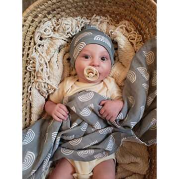 Miaoberry 100% Organic Cotton Muslin Blanket| Sage Green Rainbow Baby Swaddle Set| Newborn Boy Girl Unisex Neutral| Boho Vintage Monthly Picture Blanket