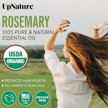 UpNature Organic Rosemary Essential Oil, 100% Pure, 2oz - USDA Certified, Nourishing Hair Growth, Strengthening Scalp, Skin & Nails