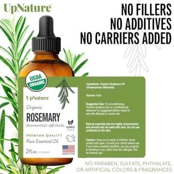 UpNature Organic Rosemary Essential Oil, 100% Pure, 2oz - USDA Certified, Nourishing Hair Growth, Strengthening Scalp, Skin & Nails