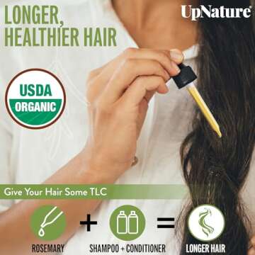 UpNature Organic Rosemary Essential Oil, 100% Pure, 2oz - USDA Certified, Nourishing Hair Growth, Strengthening Scalp, Skin & Nails