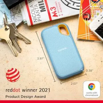 SanDisk 4TB Extreme Portable SSD - Up to 1050MB/s, USB-C, USB 3.2 Gen 2, IP65 Water and dust Resistance, Updated Firmware, Sky Blue - External Solid State Drive - SDSSDE61-4T00-G25B