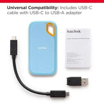 SanDisk 4TB Extreme Portable SSD - Up to 1050MB/s, USB-C, USB 3.2 Gen 2, IP65 Water and dust Resistance, Updated Firmware, Sky Blue - External Solid State Drive - SDSSDE61-4T00-G25B