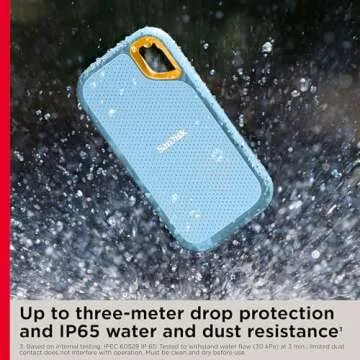 SanDisk 4TB Extreme Portable SSD - Up to 1050MB/s, USB-C, USB 3.2 Gen 2, IP65 Water and dust Resistance, Updated Firmware, Sky Blue - External Solid State Drive - SDSSDE61-4T00-G25B