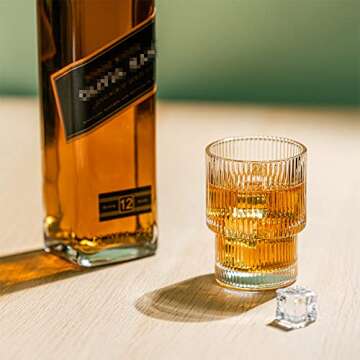 Combler Drinking Glasses, Cocktail Glasses 6 oz, Ribbed Glass Cups Set of 4, Coffee Bar Accessories, Small Cute Ribbed Glassware for Whiskey Tea Soda Iced Coffee Cup, Birthday Gifts for Women