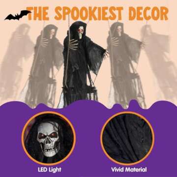 JOYIN Outdoor Halloween Decorations 2 Packs Hanging Ghosts Halloween Decor with Lighted Up Eyes, 3ft...