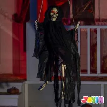 JOYIN Outdoor Halloween Decorations 2 Packs Hanging Ghosts Halloween Decor with Lighted Up Eyes, 3ft Scary Grim Reaper Halloween Swinging Skeleton Flying Ghosts for Yard Patio Lawn Garden Décor