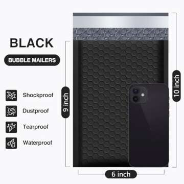 UCGOU Bubble Mailers 6x10 Inch Black 50 Pack Poly Padded Envelopes Small Business Mailing Packages O...