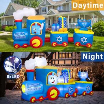 Nervure 10FT Hanukkah Train and Menorah Inflatables - Hanukkah Inflatable Yard Decoration - Hanukkah Blow up Inflatable with LED Lights for Home Garden Lawn Yard Outdoor Decor