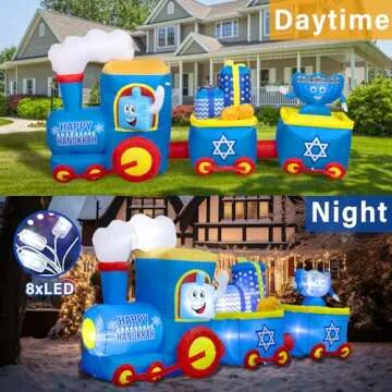 Nervure 10FT Hanukkah Train and Menorah Inflatables - Hanukkah Inflatable Yard Decoration - Hanukkah Blow up Inflatable with LED Lights for Home Garden Lawn Yard Outdoor Decor