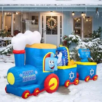 Nervure 10FT Hanukkah Train and Menorah Inflatables - Hanukkah Inflatable Yard Decoration - Hanukkah Blow up Inflatable with LED Lights for Home Garden Lawn Yard Outdoor Decor