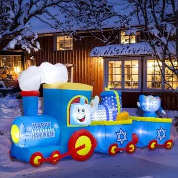 Nervure 10FT Hanukkah Train and Menorah Inflatables - Hanukkah Inflatable Yard Decoration - Hanukkah Blow up Inflatable with LED Lights for Home Garden Lawn Yard Outdoor Decor