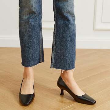 Trary Women's Kitten Heels Dress Pumps Classic Square Toe Shoes Casual Low Heels Closed Toe Pumps for Women Office Pu Black 6.5