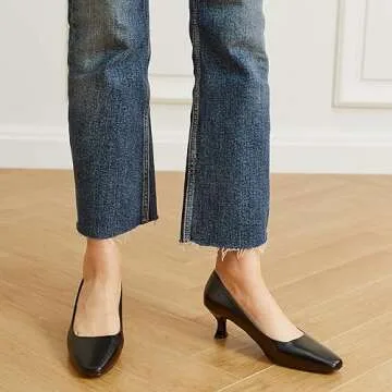 Trary Women's Kitten Heels Dress Pumps Classic Square Toe Shoes Casual Low Heels Closed Toe Pumps for Women Office Pu Black 6.5