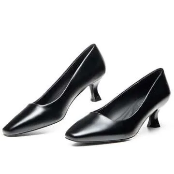 Trary Women's Kitten Heels Dress Pumps Classic Square Toe Shoes Casual Low Heels Closed Toe Pumps for Women Office Pu Black 6.5