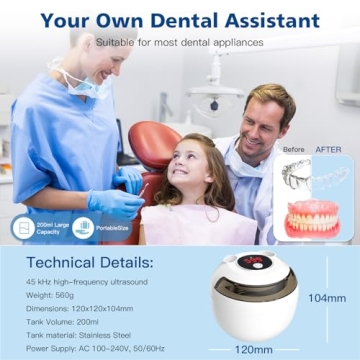 Aotuda Ultrasonic Retainer Cleaner 45kHz for Dentures