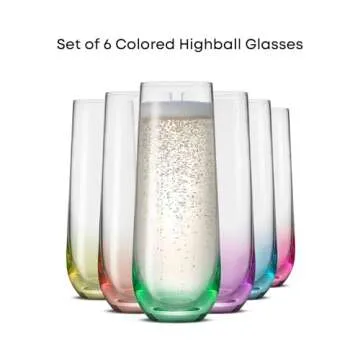JoyJolt HUE Stemless Champagne Flutes Set of 6
