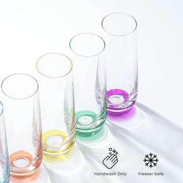 JoyJolt HUE Stemless Champagne Flutes Set of 6