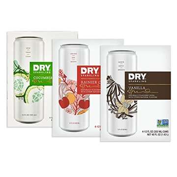 DRY Sparkling Non-Alcoholic Botanical Bubbly, 4 Clean Ingredients, Delicious Way to Be Sober & Social, Zero Proof Mocktail Mixer, Multi-Use Beverage, Pack of 12
