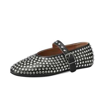 Comnulla Women's Rhinestone Flats - Chic Crystal Studded Mary Jane Shoes