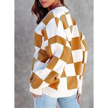 Stylish Dokotoo Cardigan for Women - V Neck, Plaid Design