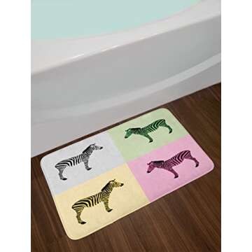 Ambesonne Pink Zebra Bath Mat, Zebras in Boxes Pop Art Avant Garde Influence Graphic, Plush Bathroom...