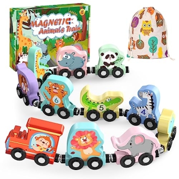Magnetic Wooden Animals Train Set for Toddlers