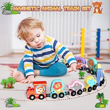 Magnetic Wooden Animals Train Set for Toddlers
