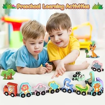 Magnetic Wooden Animals Train Set for Toddlers