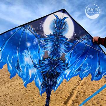 Dragon Kite for Kids Adults, Easy to Fly Best Delta Beach Kite, 300ft Kite String(Ice)