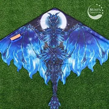 Dragon Kite for Kids Adults, Easy to Fly Best Delta Beach Kite, 300ft Kite String(Ice)