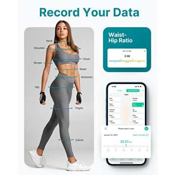 FITINDEX Smart Measuring Tape for Body, Accurate Digital Bluetooth Body Tape Measure for Weight Loss...