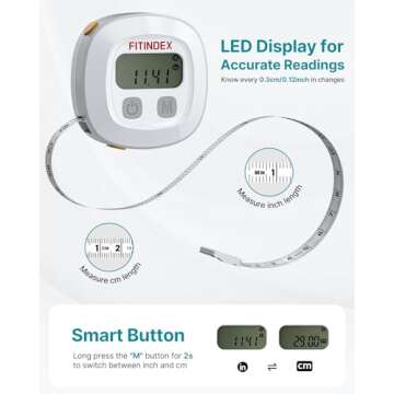 FITINDEX Smart Measuring Tape for Body, Accurate Digital Bluetooth Body Tape Measure for Weight Loss, Fitness, Body Building, Retractable Tape for Measuring Waist, Hip, Bust, Arms