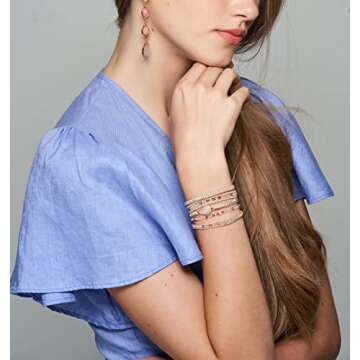 G2F DESIGN Bracelet for Women – Handmade Vegan Boho Natural Stone Layered Bracelet, Thailand Bohemian Stackable Beaded Wrap Bracelets (A2-Rose Gem)